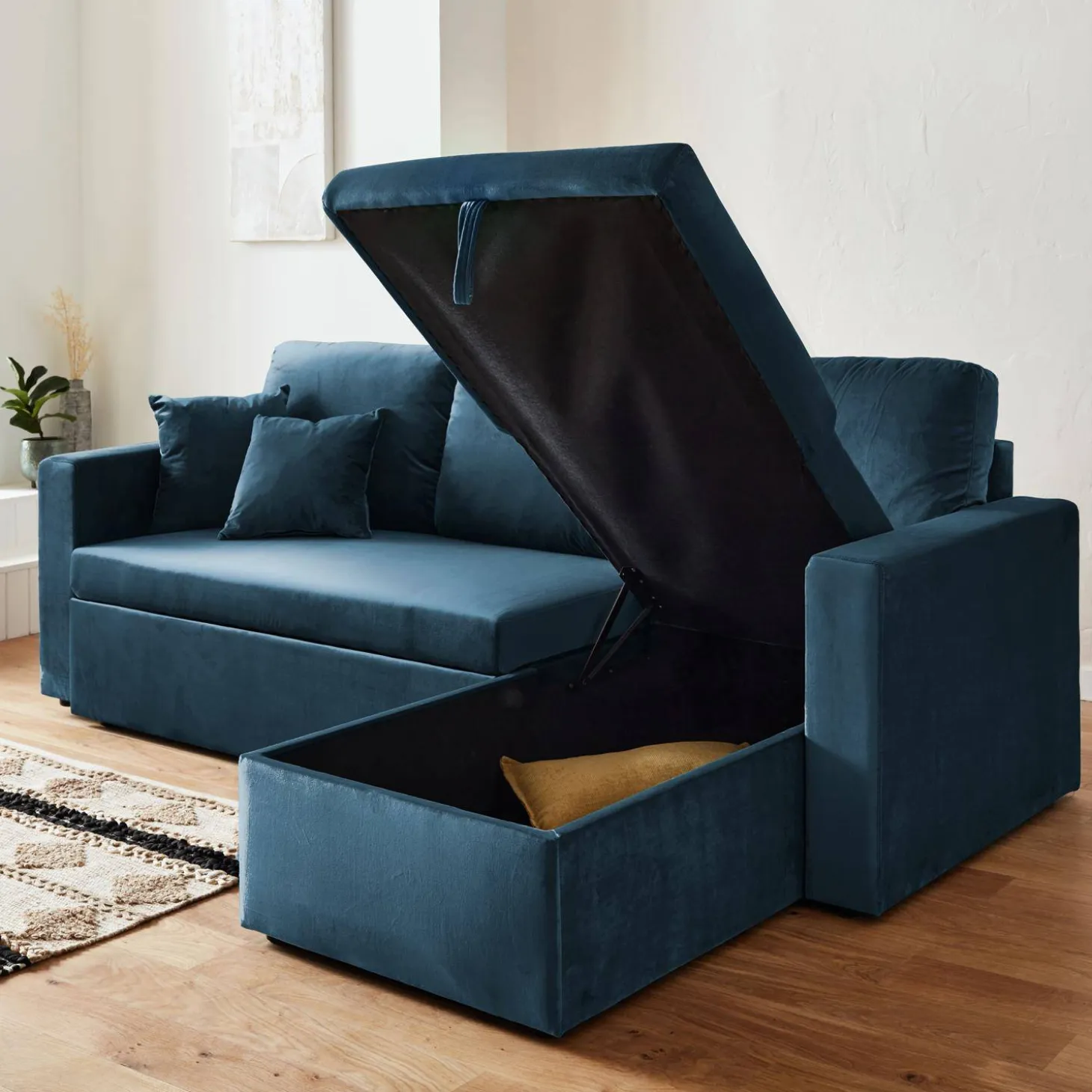 Velours driezits slaapbank