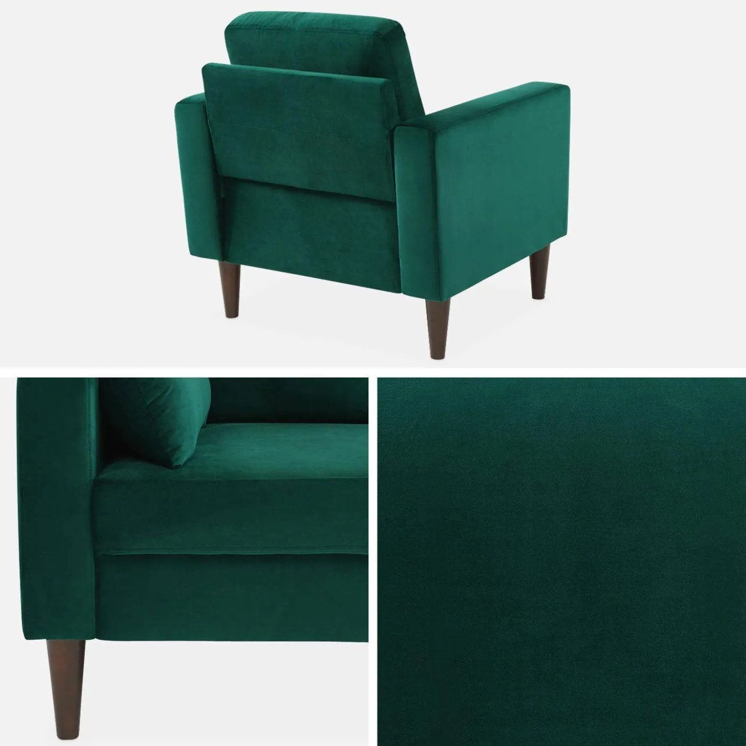 Velours fauteuil met houten poten