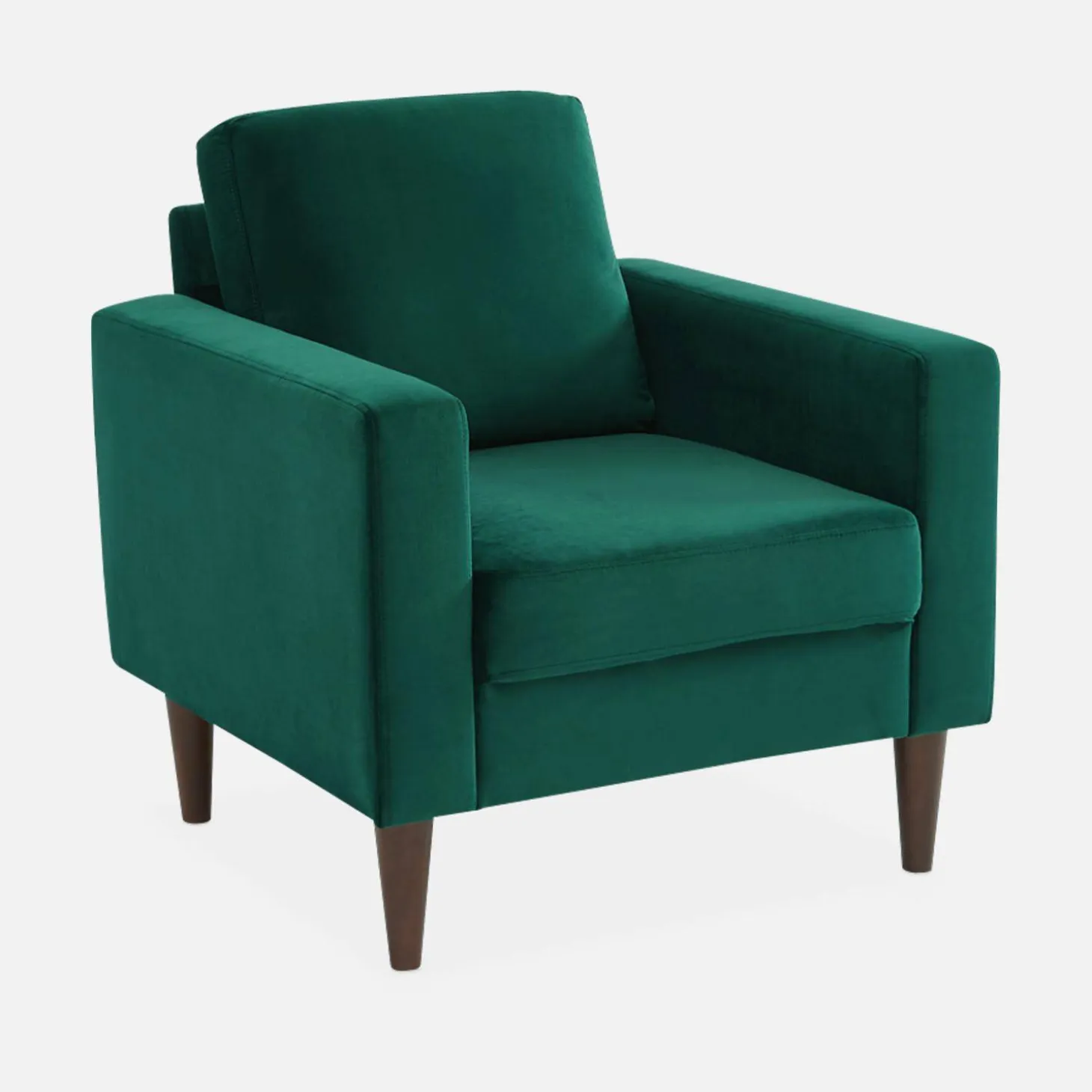 Velours fauteuil met houten poten