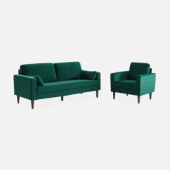 Velours fauteuil met houten poten