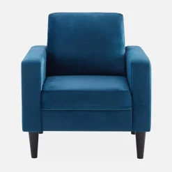 Velours fauteuil met houten poten