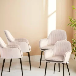 Velours fauteuil met metalen poten (set van 4)