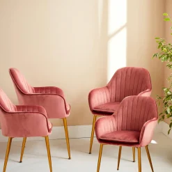 Velours fauteuil met metalen poten (set van 4)