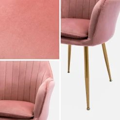 Velours fauteuil met metalen poten (set van 4)
