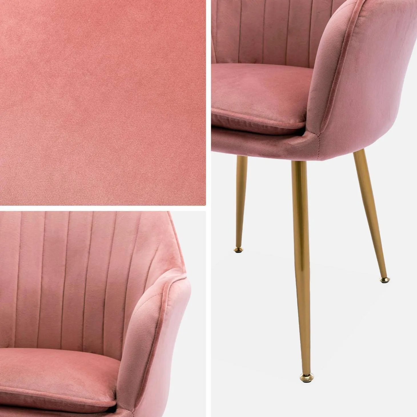 Velours fauteuil met metalen poten (set van 4)