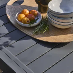 Verlengbare tuintafel met 8 stoelen van aluminium en textileen