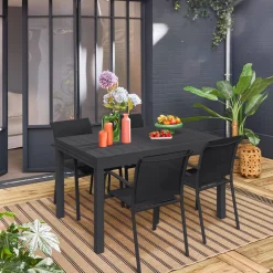 Verlengbare tuintafel met 8 stoelen van aluminium en textileen