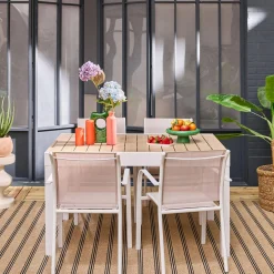 Verlengbare tuintafel met 8 stoelen van aluminium en textileen