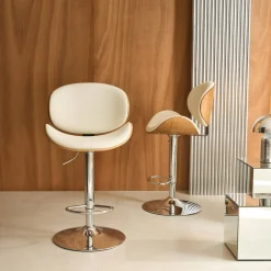 Verstelbare barkruk, houtdecor en kunstleer (set van 2)