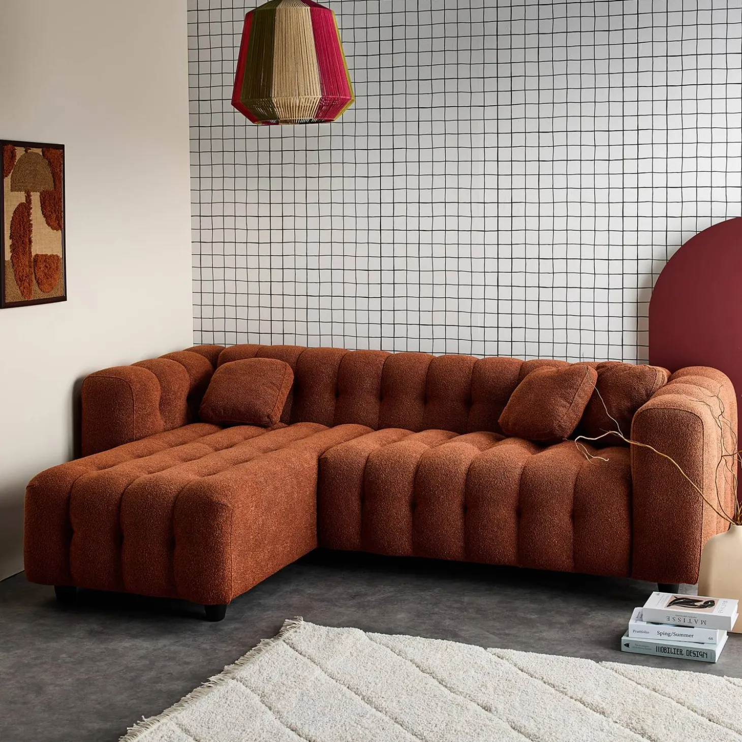 Verstelbare hoekbank, boucléstof