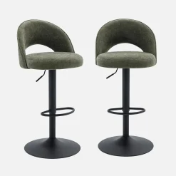 Verstelbare stoffen barstoel met zwarte metalen basis (set van 2)