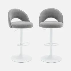 Verstelbare stoffen barstoel met witte metalen basis (set van 2)