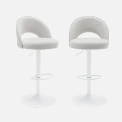 Verstelbare stoffen barstoel met witte metalen basis (set van 2)