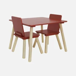 Vierkante kindertafel grenenhout 2 stoelen