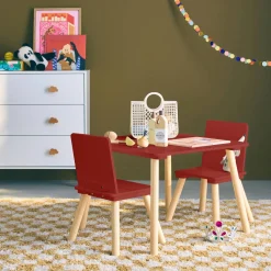 Vierkante kindertafel grenenhout 2 stoelen
