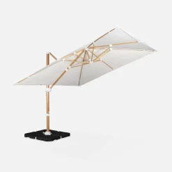 Vierkante offset parasol 3x3m, paal met houteffect