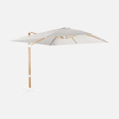 Vierkante offset parasol 3x3m, paal met houteffect