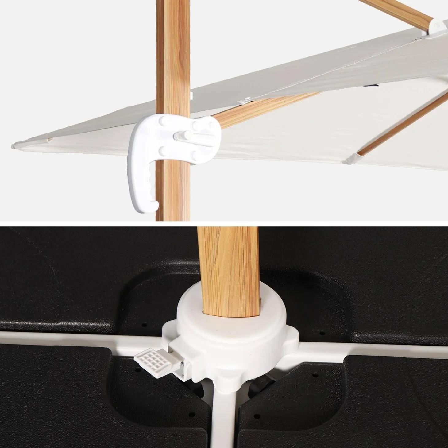 Vierkante offset parasol 3x3m, paal met houteffect
