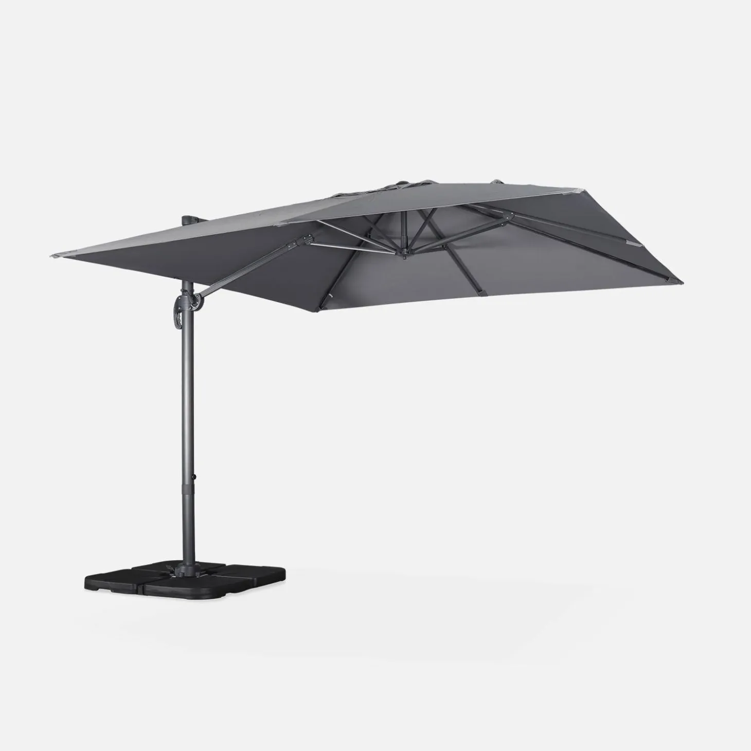 Vierkante offset parasol 3x3m + set van 4 verzwaarde tegels 50x50cm