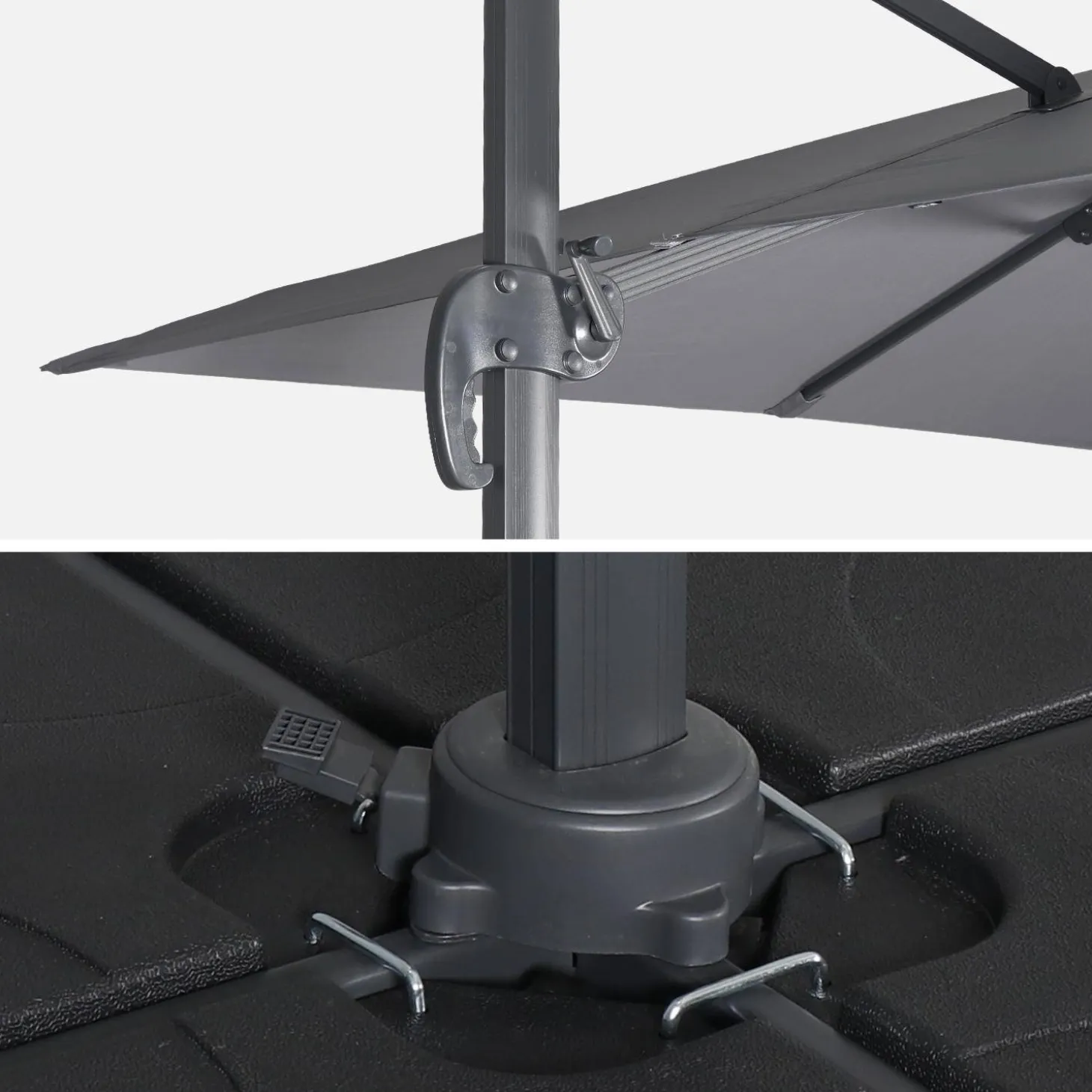 Vierkante offset parasol 3x3m + set van 4 verzwaarde tegels 50x50cm