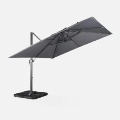 Vierkante offset parasol 3x3m + set van 4 verzwaarde tegels 50x50cm