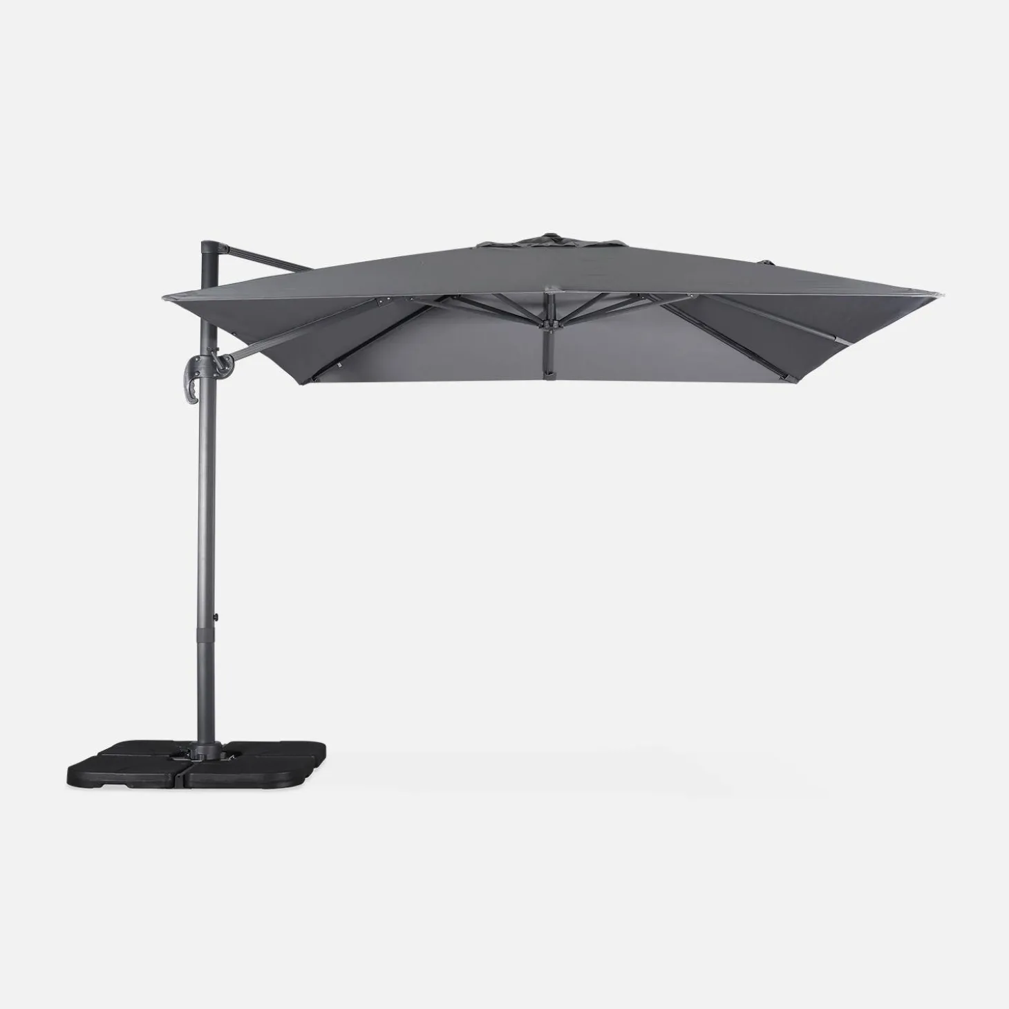 Vierkante offset parasol 3x3m + set van 4 verzwaarde tegels 50x50cm