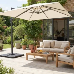 Vierkante offset parasol 3x3m + set van 4 verzwaarde tegels 50x50cm