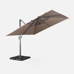 Vierkante offset parasol 3x3m + set van 4 verzwaarde tegels 50x50cm