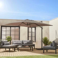 Vierkante offset parasol 3x3m + set van 4 verzwaarde tegels 50x50cm