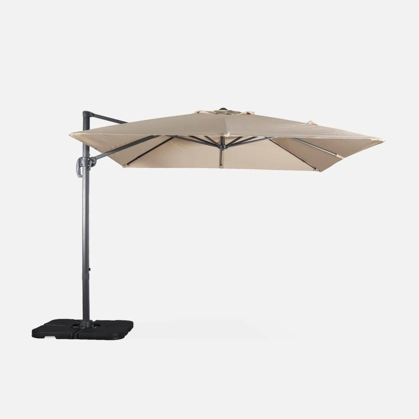 Vierkante offset parasol 3x3m + set van 4 verzwaarde tegels 50x50cm