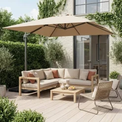 Vierkante offset parasol 3x3m + set van 4 verzwaarde tegels 50x50cm