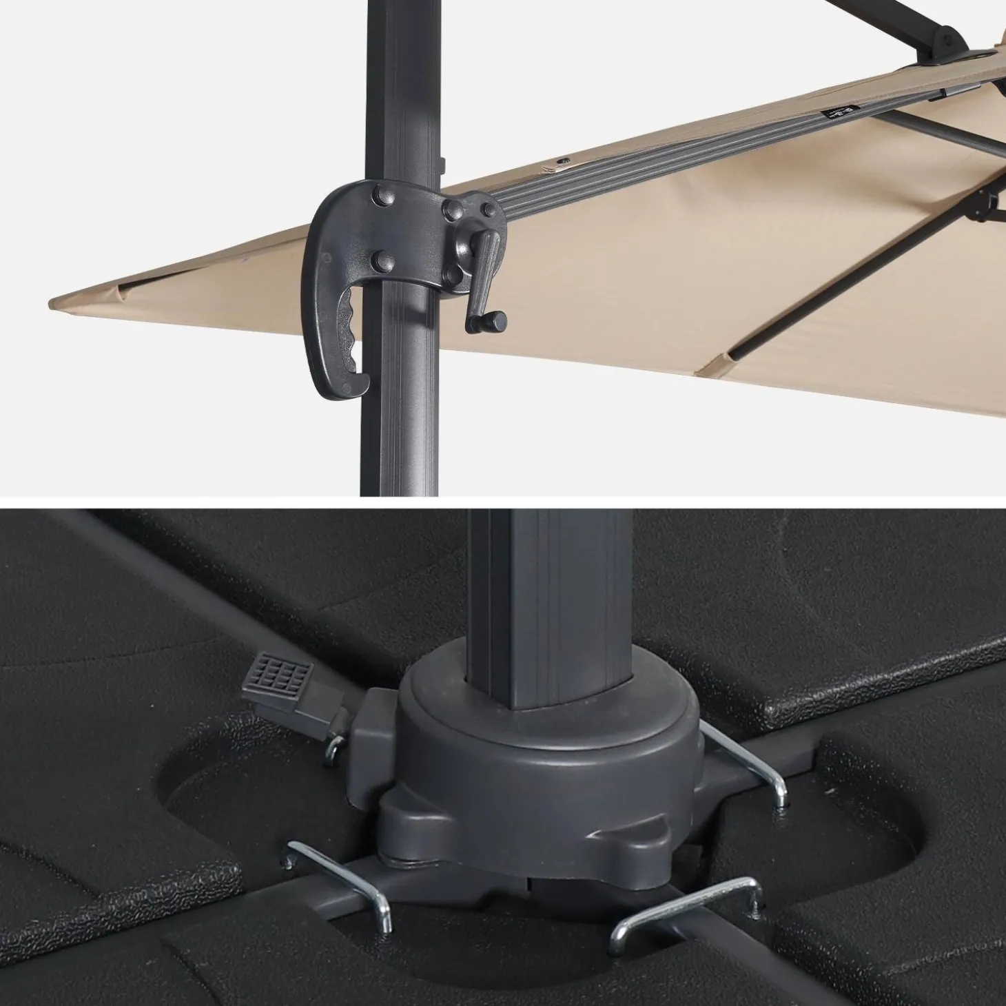 Vierkante offset parasol 3x3m + set van 4 verzwaarde tegels 50x50cm