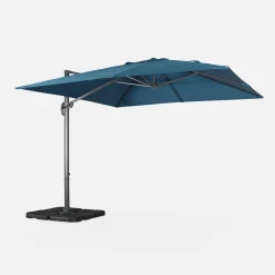 Vierkante offset parasol 3x3m + set van 4 verzwaarde tegels 50x50cm