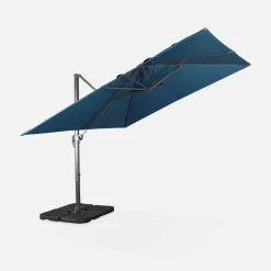 Vierkante offset parasol 3x3m + set van 4 verzwaarde tegels 50x50cm