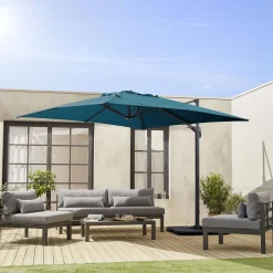 Vierkante offset parasol 3x3m + set van 4 verzwaarde tegels 50x50cm