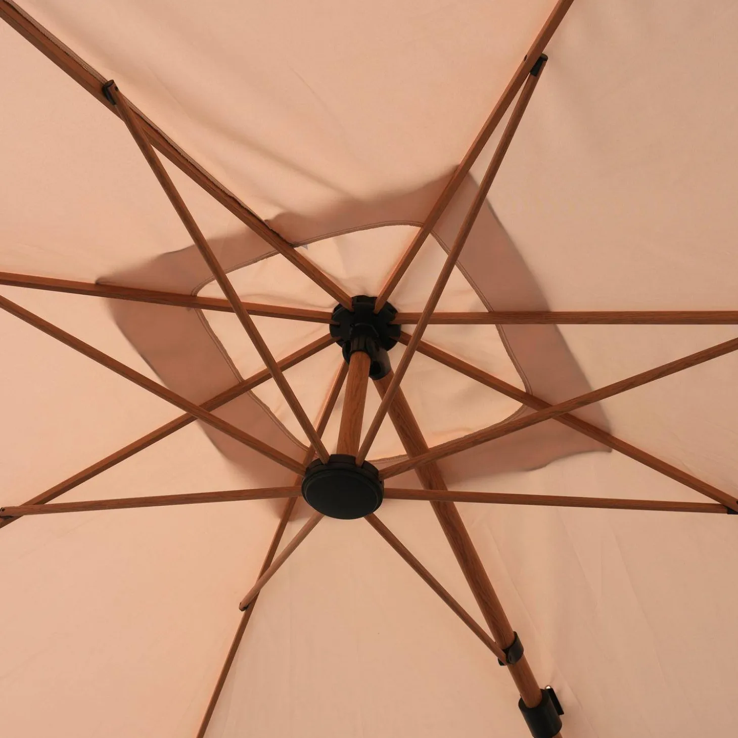 Vierkante parasol 3x3m, mast met houtlook