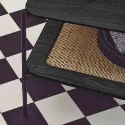 Vierkante salontafel met houtlook en vlechtwerk, dubbele bladen