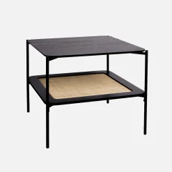 Vierkante salontafel met houtlook en vlechtwerk, dubbele bladen