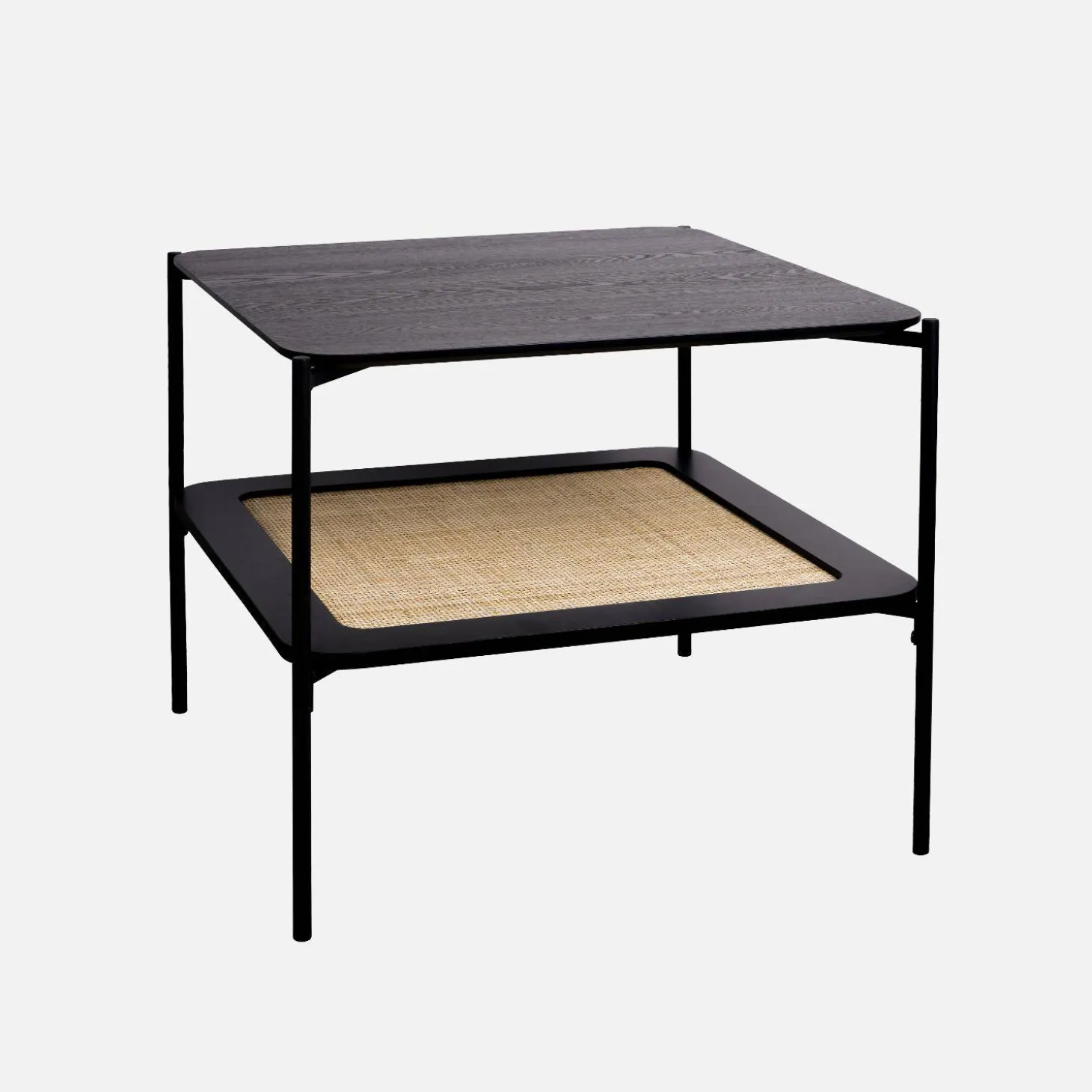 Vierkante salontafel met houtlook en vlechtwerk, dubbele bladen