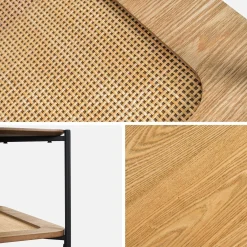 Vierkante salontafel met houtlook en vlechtwerk, dubbele bladen