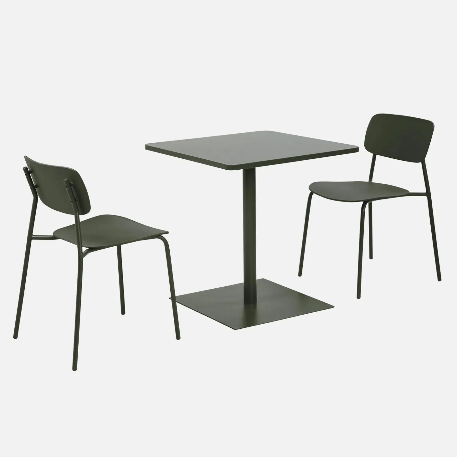 Vierkante tuintafel + 2 stoelen staal