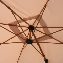 Vierkante zweefparasol 3x3m met houteffect mast + ballasttegels 50x50cm