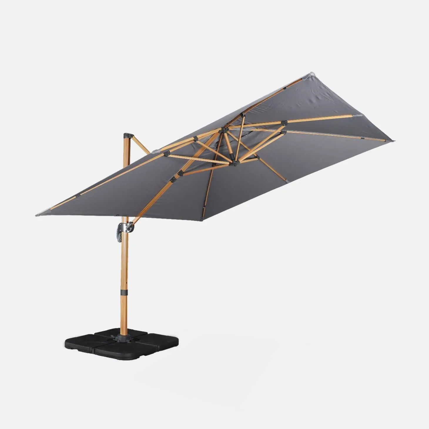 Vierkante zweefparasol 3x3m + set van 4 verzwaarde tegels 50x50cm