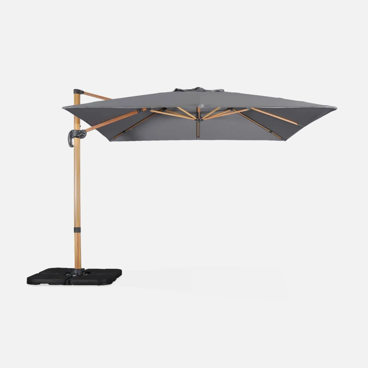Vierkante zweefparasol 3x3m + set van 4 verzwaarde tegels 50x50cm
