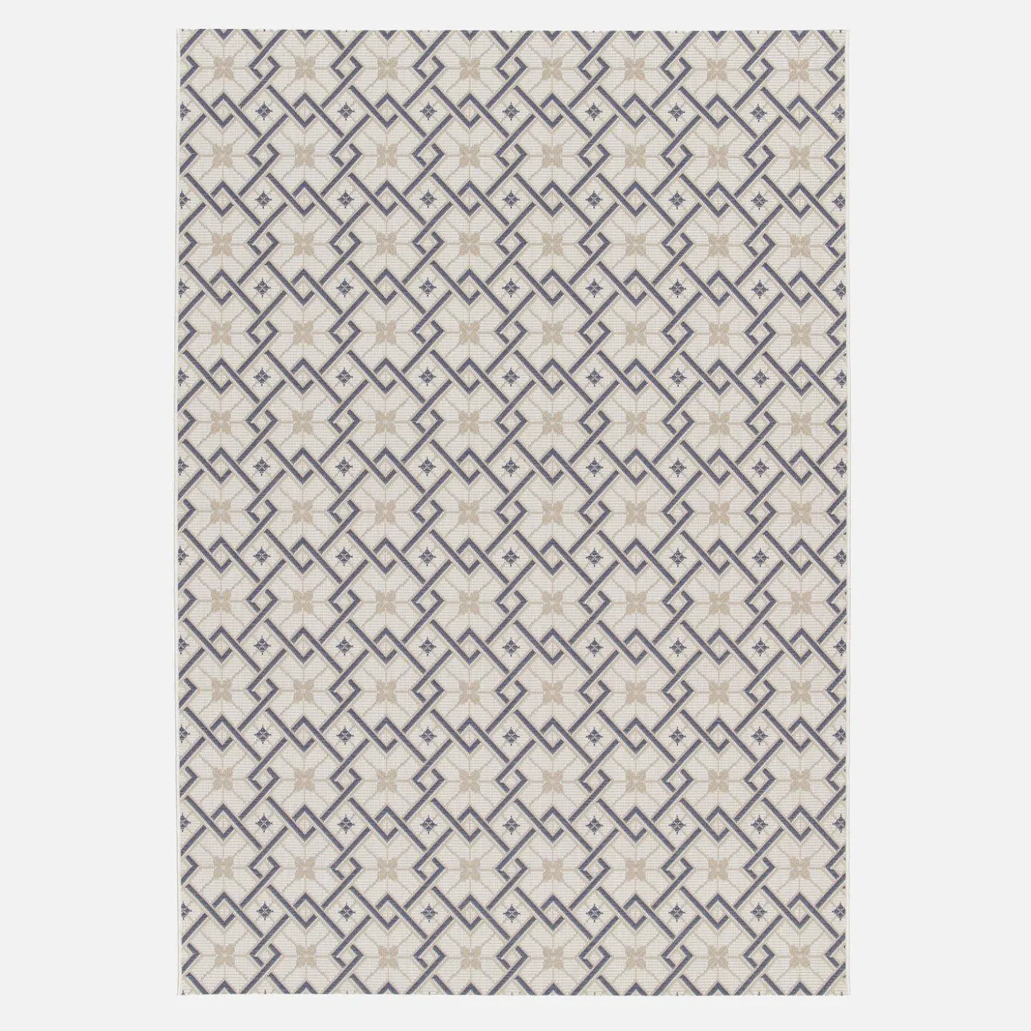 Vintage binnen-/buiten tapijt, crème, beige en blauw