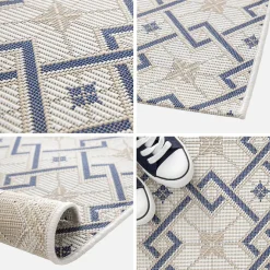 Vintage binnen-/buiten tapijt, crème, beige en blauw