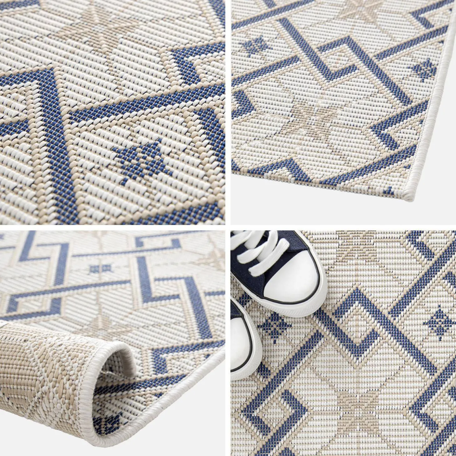 Vintage binnen-/buiten tapijt, crème, beige en blauw