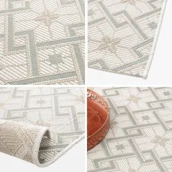 Vintage binnen/buiten tapijt, crème, beige en groen