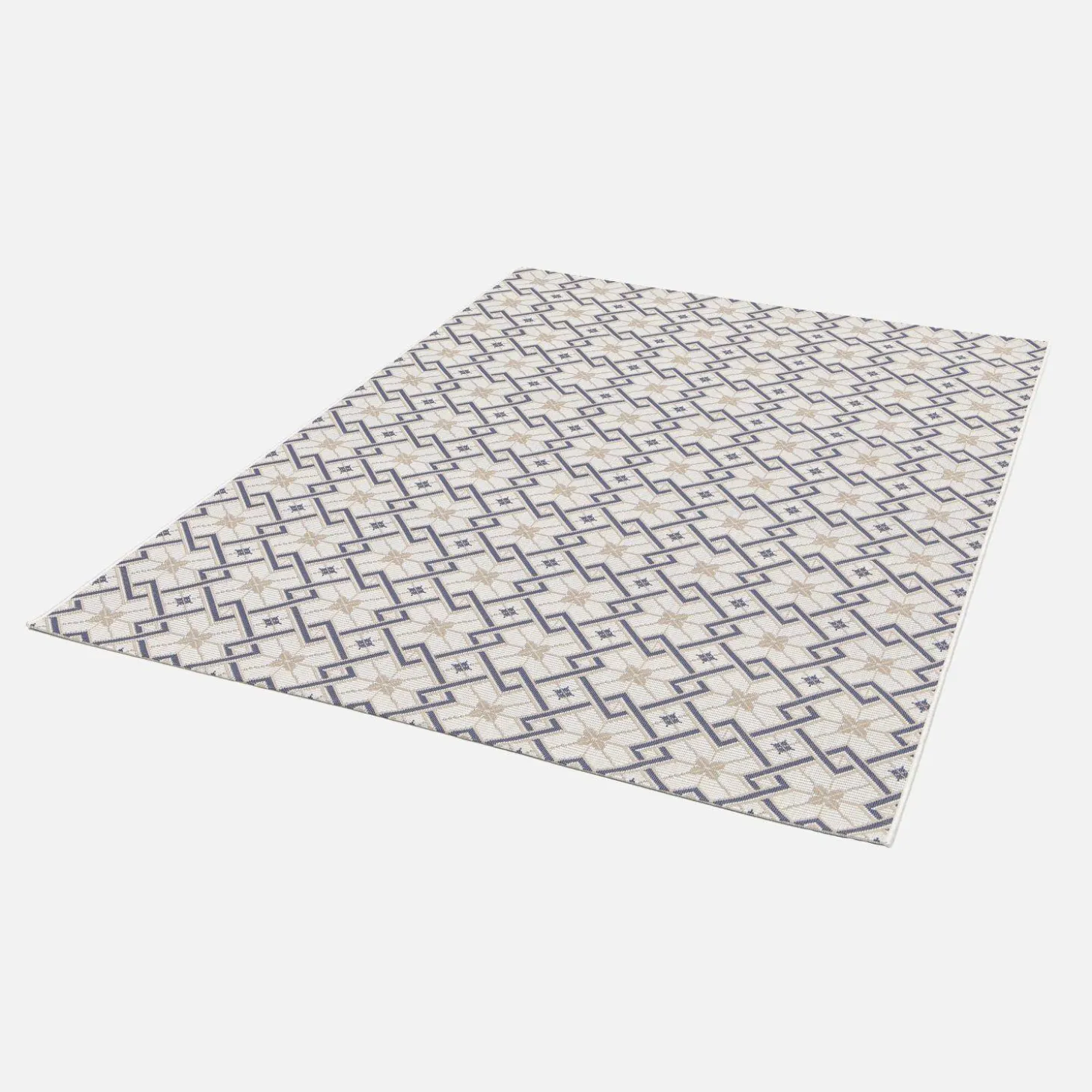 Vintage binnen-/buiten tapijt, crème, beige en blauw