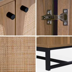 Vintage dressoir 2 deuren houtdecor rotan en metaal 100cm